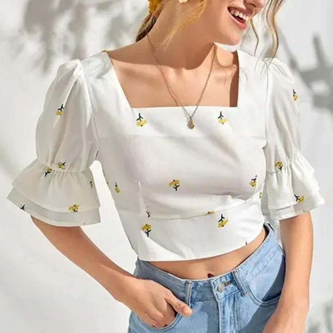 KHARIDLE Printed Georgette Crop Top - Image 3