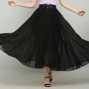 KAHRIDLE Solid Black Long Skirt