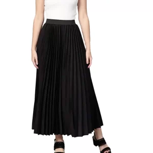 KAHRIDLE Simple Black Plated Long Skirt