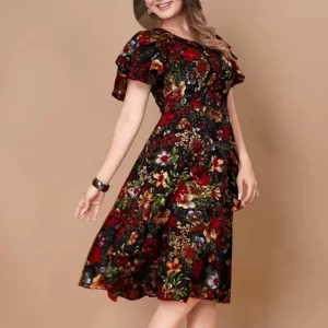 KHARIDLE Black & Red Tropical Print Layered Dress