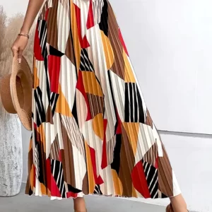 KAHRIDLE Regular Fit High Waist Print Pleated Skirt