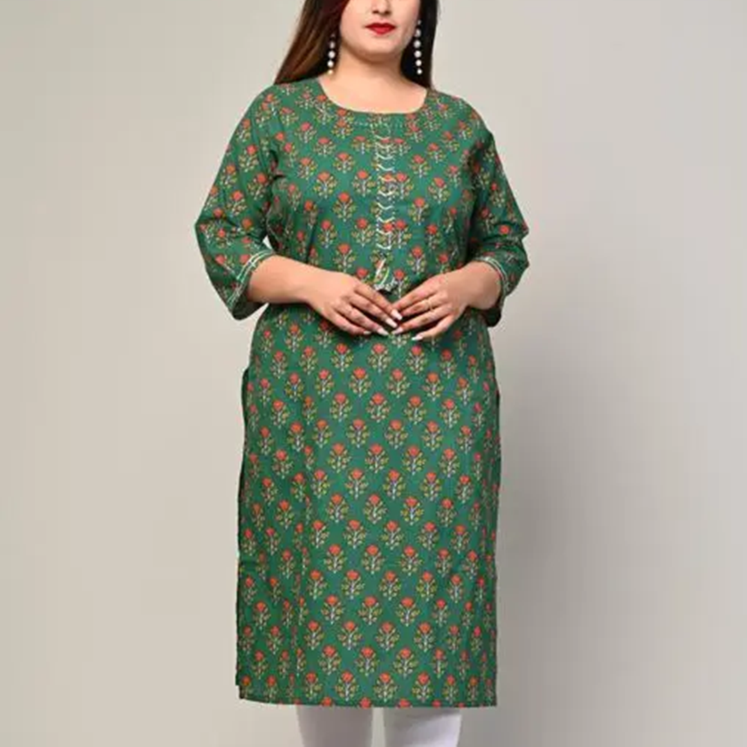 KHARIDLE Pure Cotton Printed Straight Kurti