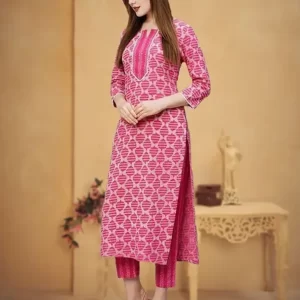 KHARIDLE Pink Printed Kurta Set