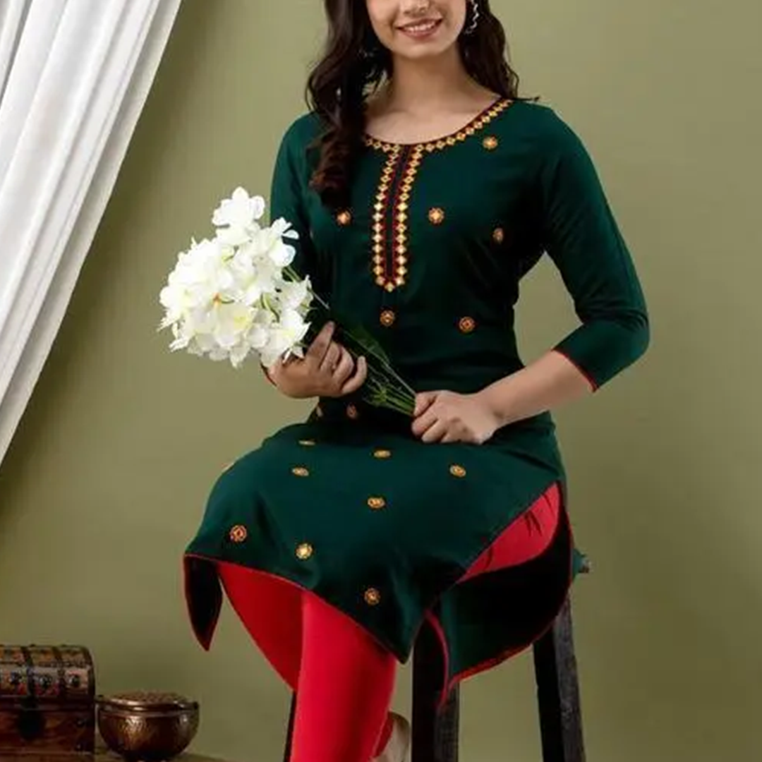 KHARIDLE Comfyy Rayon Green Kurta - Image 3