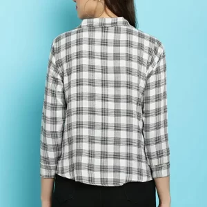 KHARIDLE Checked Shirt Collar Multicolor Top