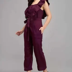 KHARIDLE Wine Crepe Color Jumpsuit