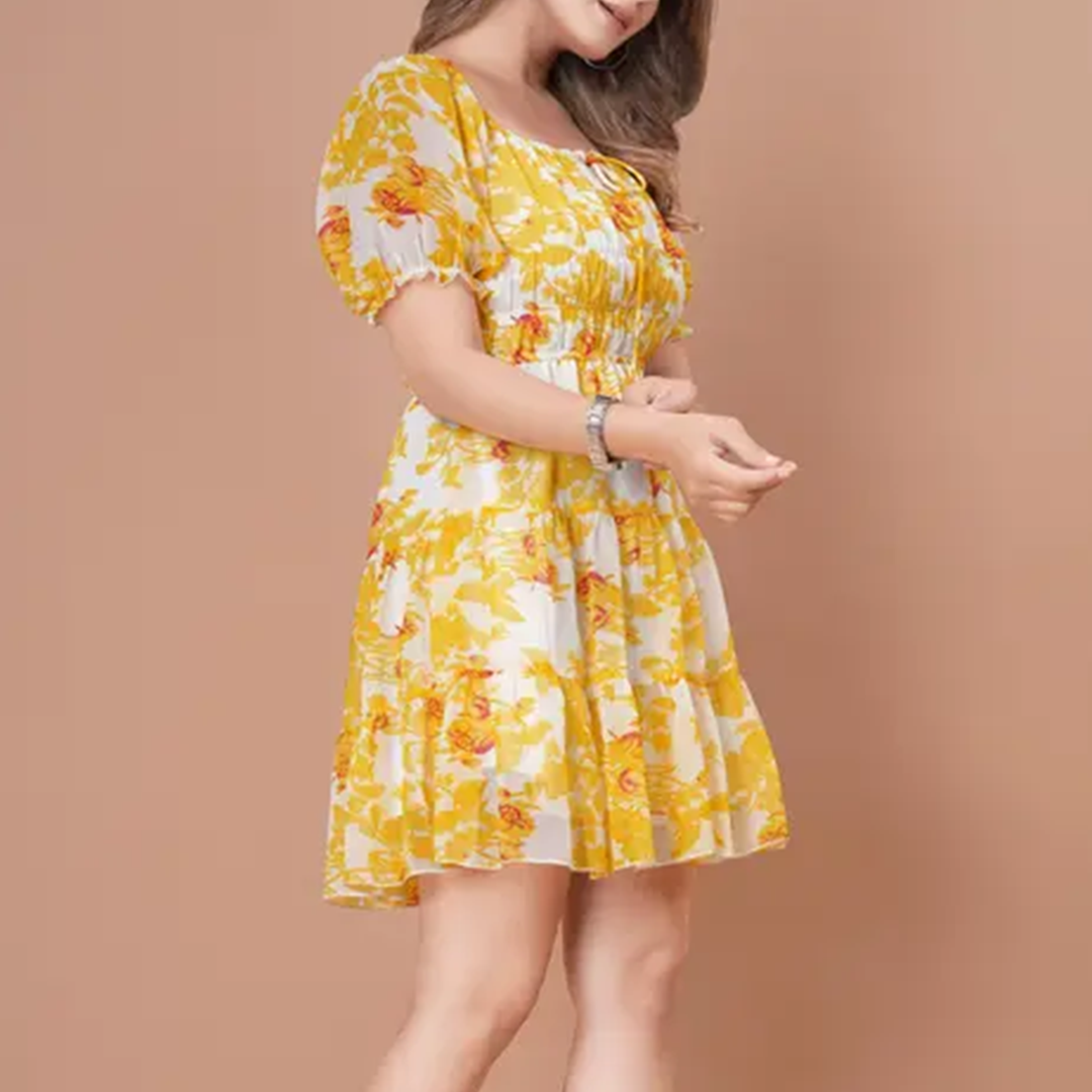 KHARIDLE Square Neck Printed Dress - Image 4