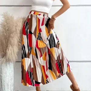 KAHRIDLE Regular Fit High Waist Print Pleated Skirt