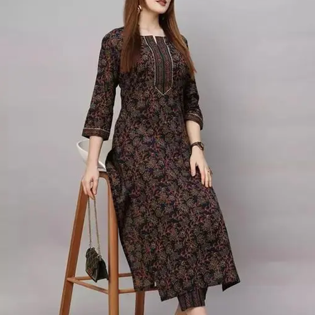KHARIDLE Printed Pattern Cotton Kurta Set