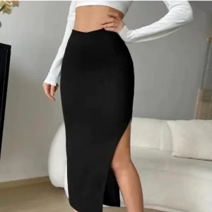 KHARIDLE Trendy Stylish Side Cut Cotton Black Skirt