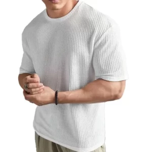 KHARIDLE Striped Round Neck Cotton Blend Blend T-Shirt