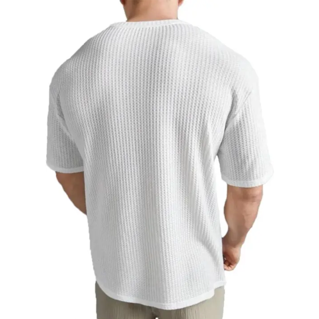 KHARIDLE Striped Round Neck Cotton Blend Blend T-Shirt - Image 3