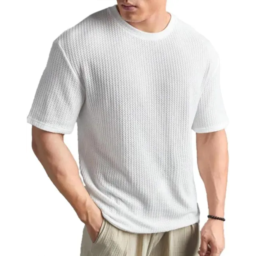 KHARIDLE Striped Round Neck Cotton Blend Blend T-Shirt - Image 4