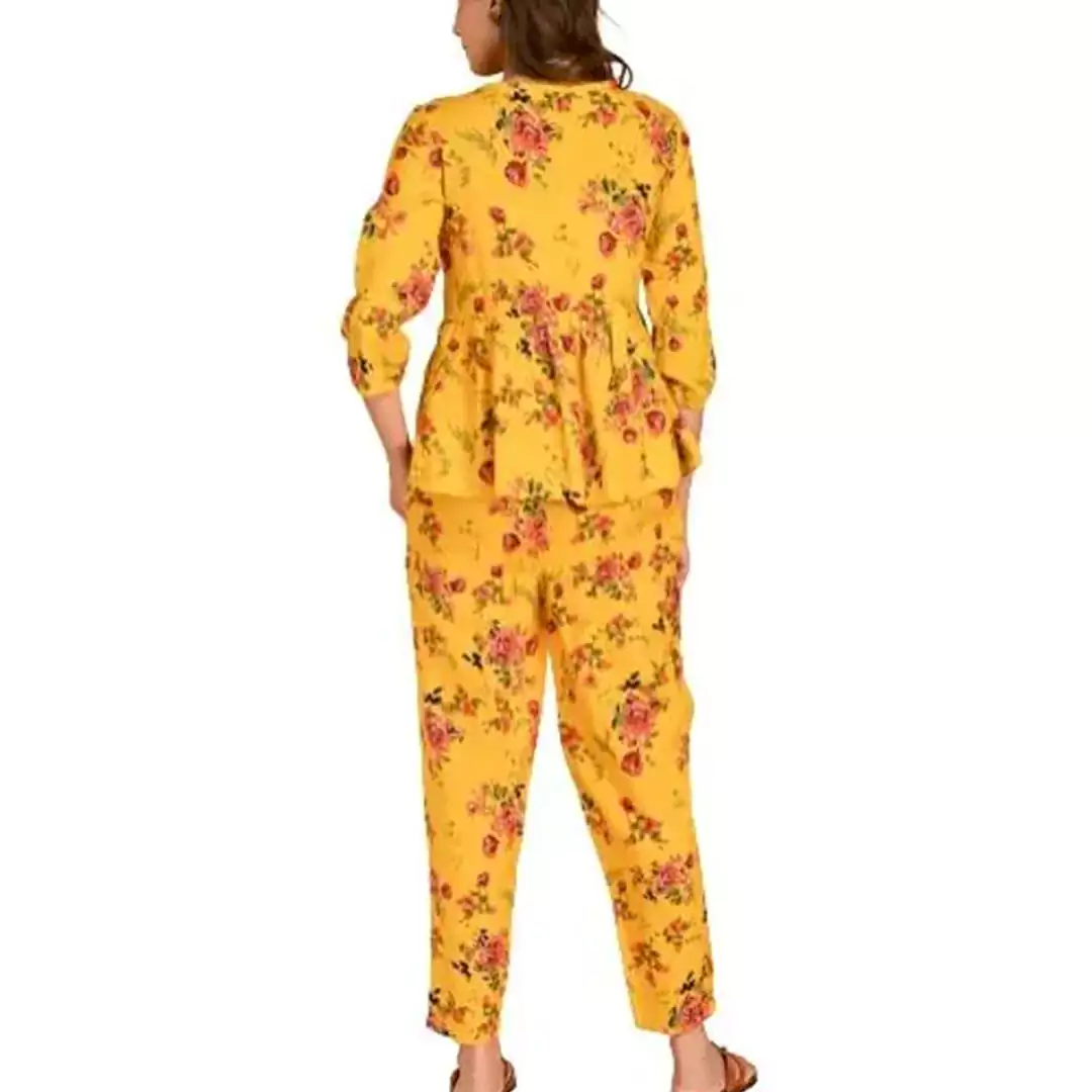 KHARIDLE Printed Rayon Relexed Round Neck Cord Set - Image 2