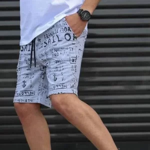 KHARIDLE Grey Printed Cotton Causal Shorts