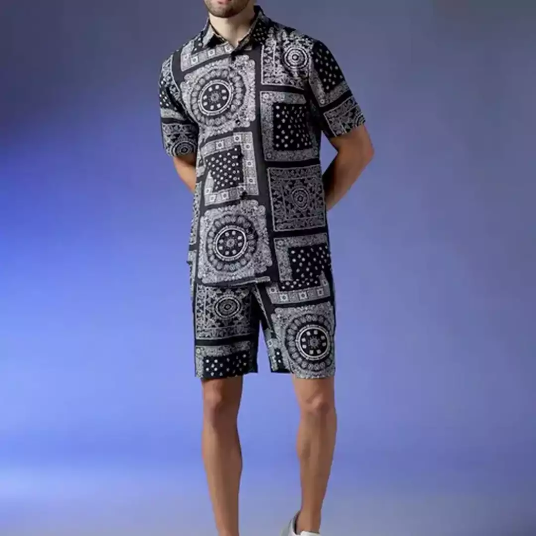 KHARIDLE Printed Polyester Rayon Cord Set