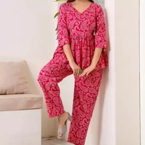 KHARIDLE Comfy Graceful Pink Premium Rayon Printed Cord Set