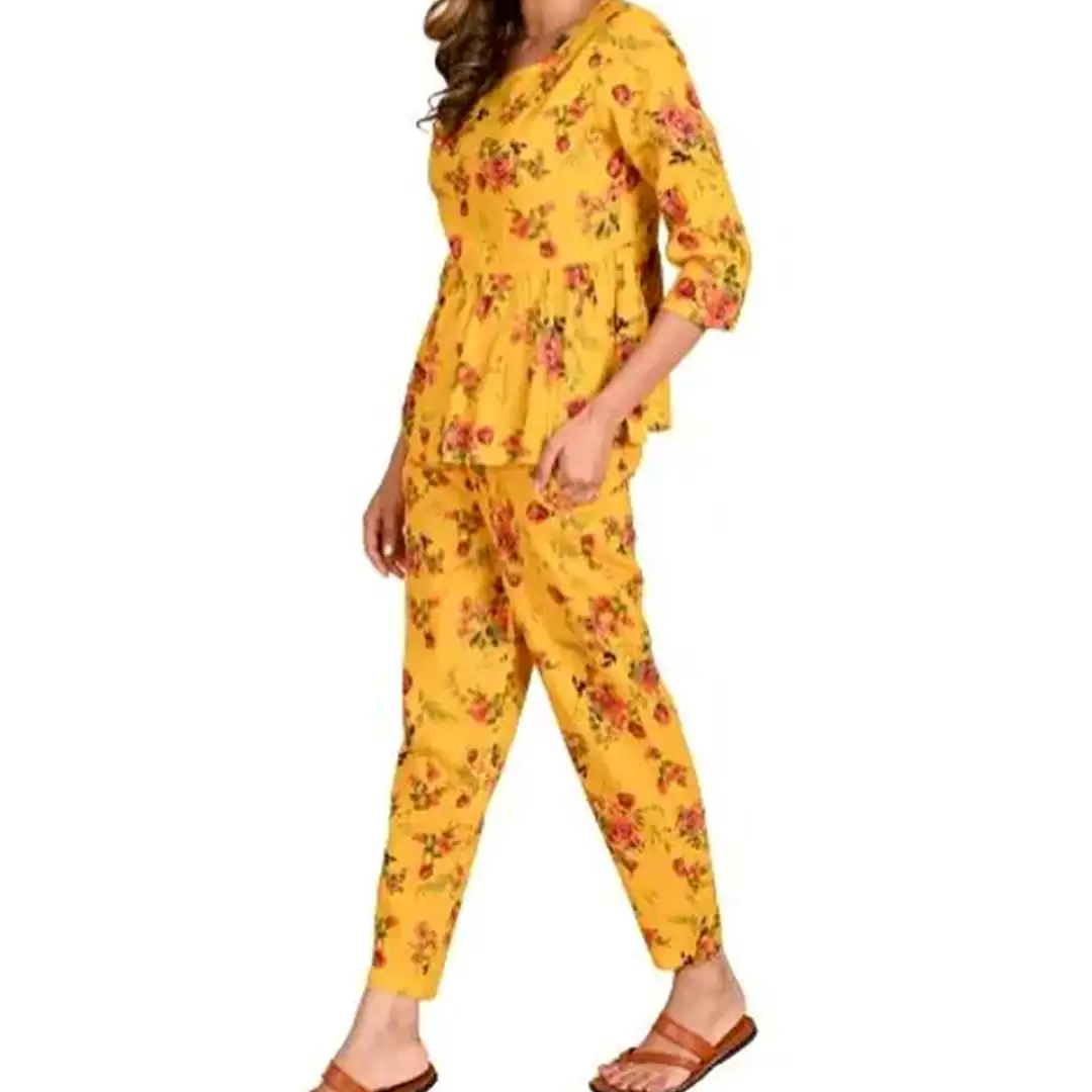 KHARIDLE Printed Rayon Relexed Round Neck Cord Set - Image 3