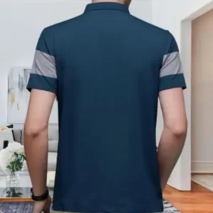 KHARIDLE Checkered-Solid Polo Neck Polyester T-shirt