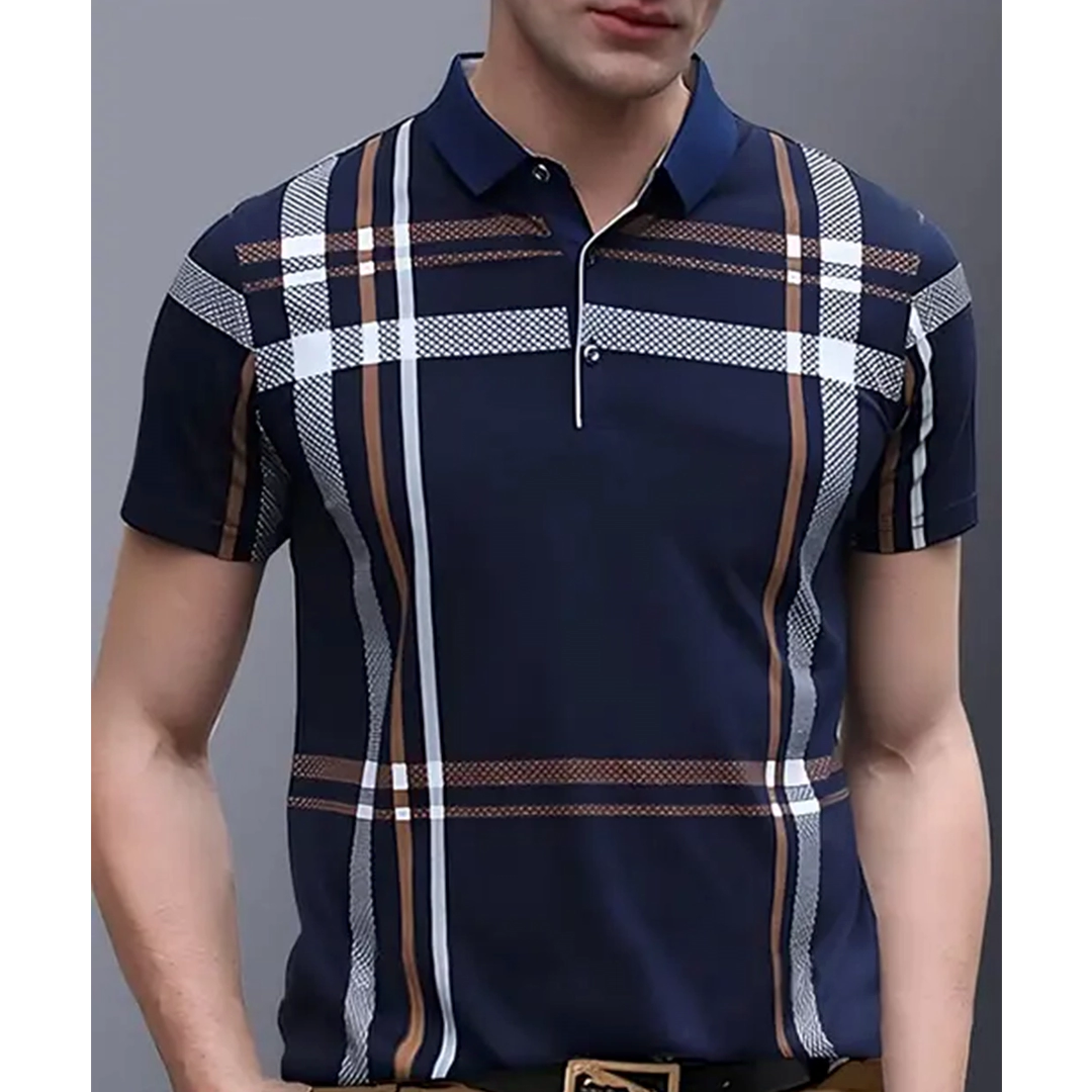 KHARIDLE Men's Checked Polo T-shirt