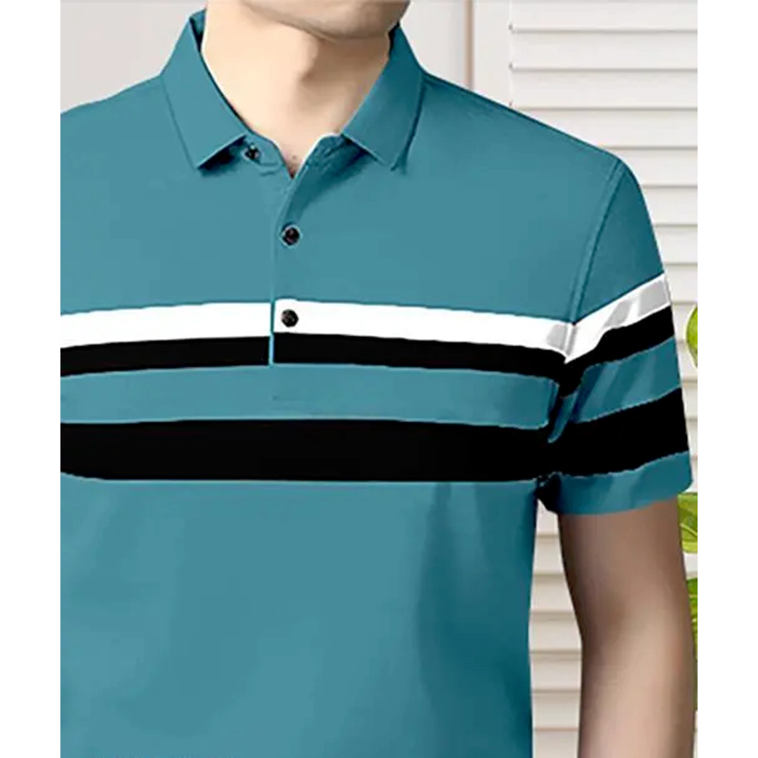 KHARIDLE Men's Stripes Polo T-shirt - Image 3