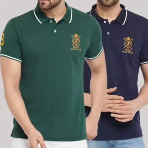 KHARIDLE Men's Pack of 2 Green Half Sleeves Polo T-shirt