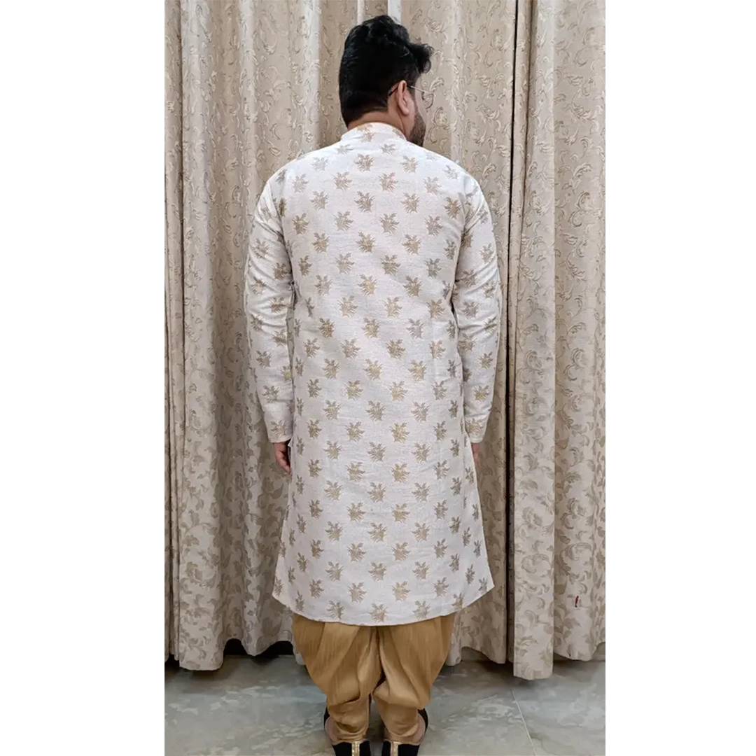 KHARIDLE Men's Men Glod Leaves Printed Kurta Set - Image 2