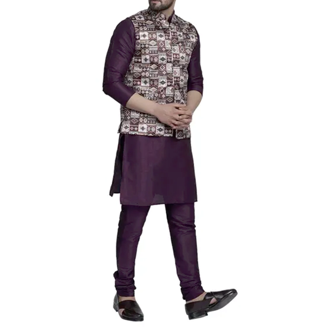 KHARIDLE Mens Solid Dupion Silk Churidhar Kurta Set - Image 4