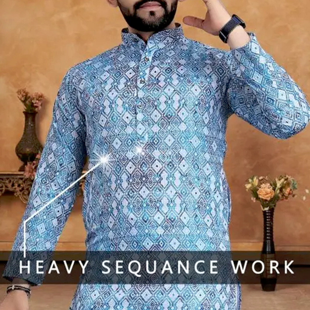KHARIDLE Men's Crosschat Sequence Kurta Set - Image 3