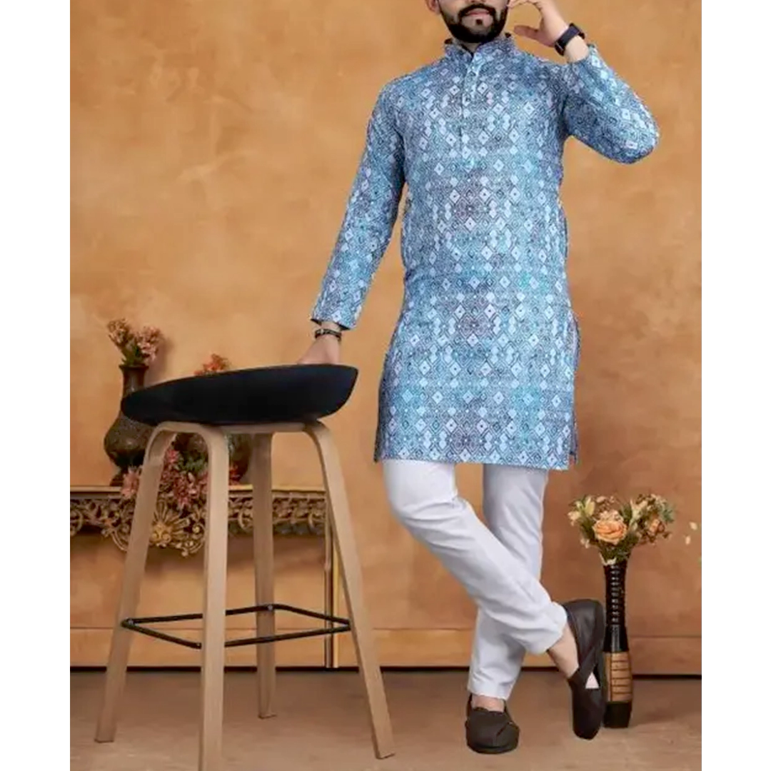 KHARIDLE Men's Crosschat Sequence Kurta Set