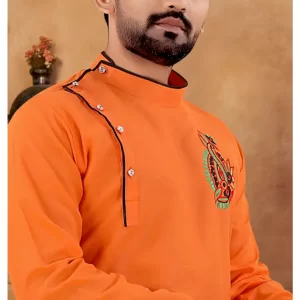 KHARIDLE Men's Orange Chudidar Kurta Set