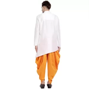 KHARIDLE Men's White & Yellow Kurta Dhoti Set