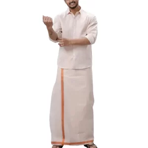 KHARIDLE Men's Tissue Copper Jari Dhoti Set