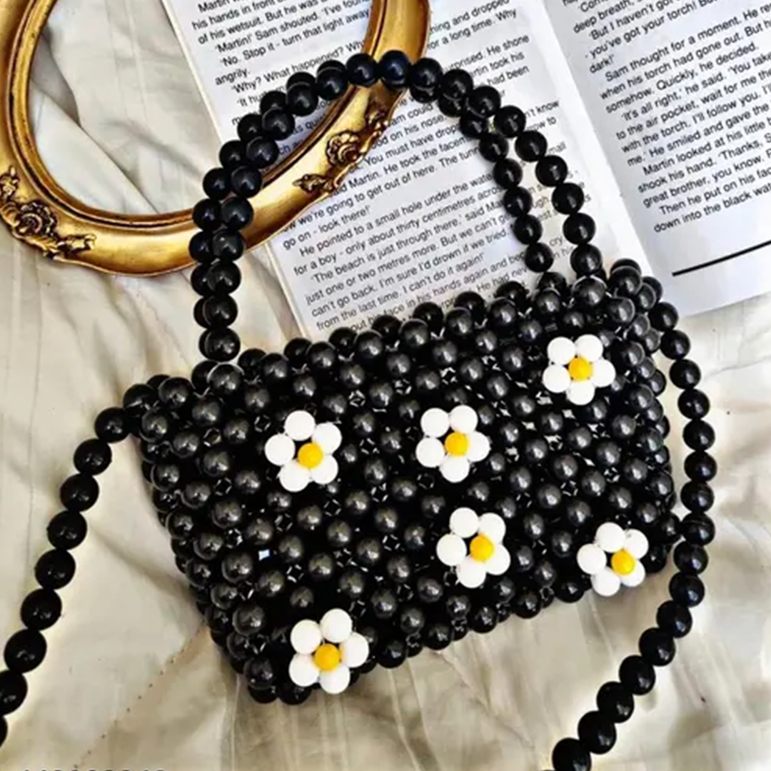 KHARIDLE Black Beads Hand Bag