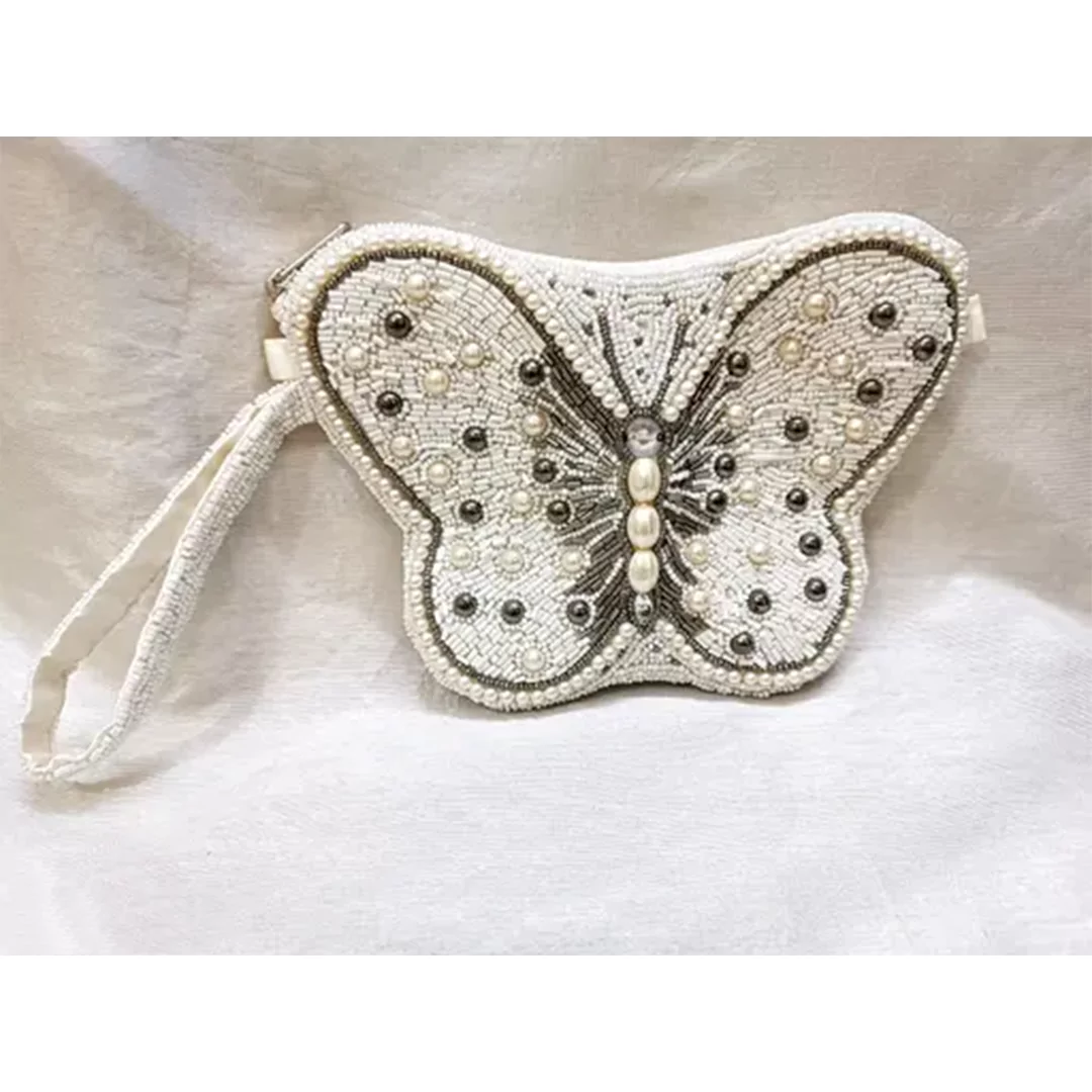 KHARIDLE Handcrafted Butterfly Beaded Clutch