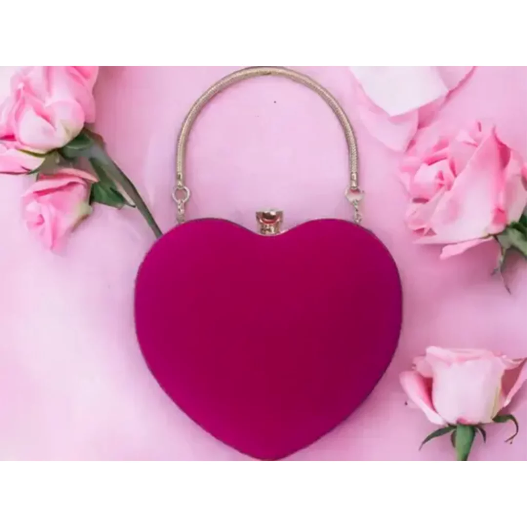 KHARIDLE Pink Heart-Shaped Velvet Clutch