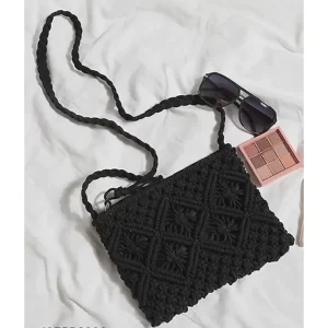 KHARIDLE Black Chic Macrame Sling Bag