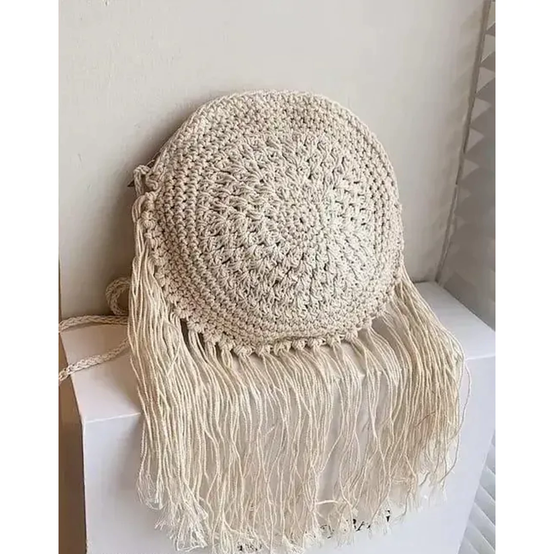 KHARIDLE Boho Fringe Round Macrame Bag - Image 2
