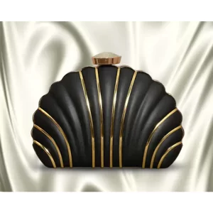 KHARIDLE Black & Gold Shell-Shaped Clutch