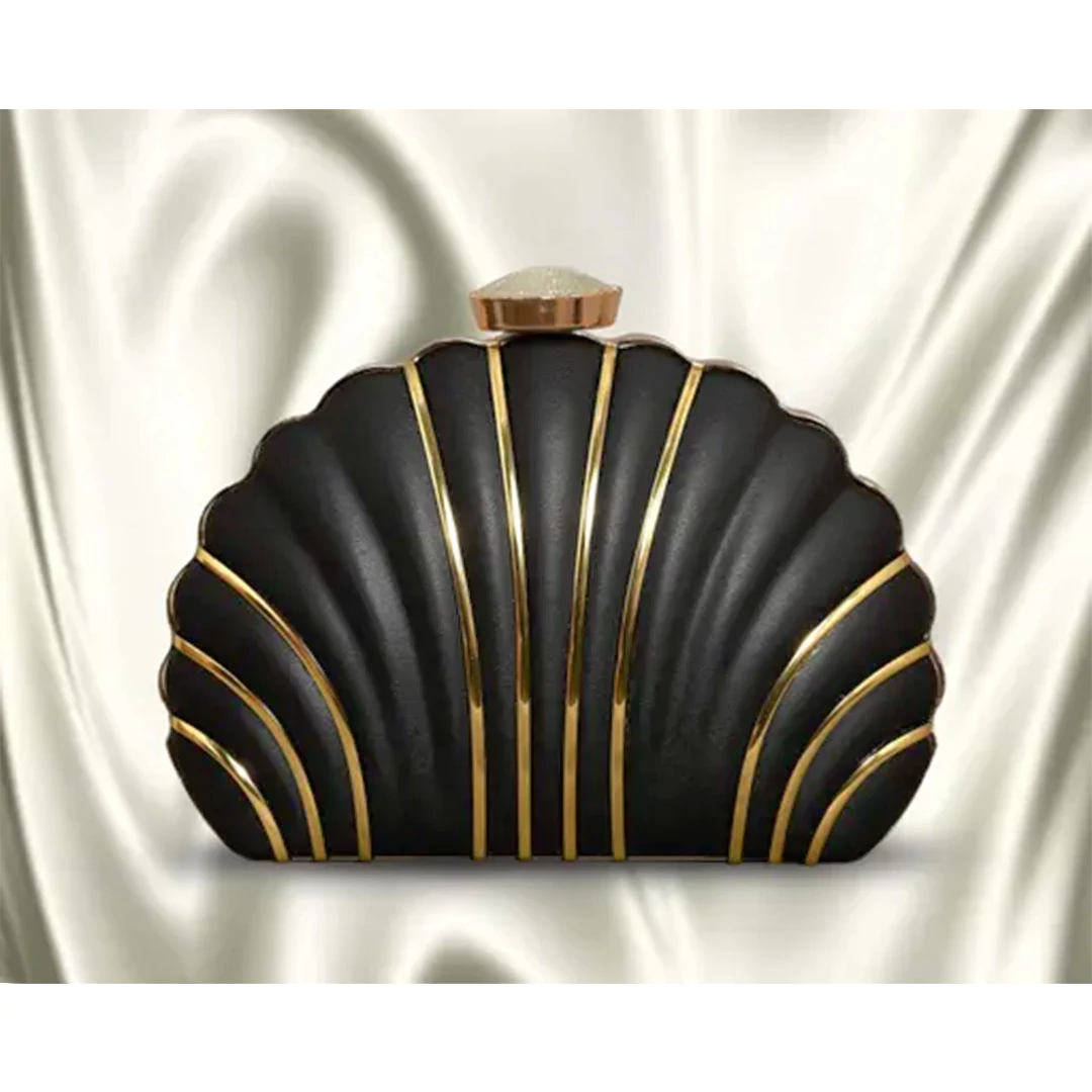 KHARIDLE Black & Gold Shell-Shaped Clutch