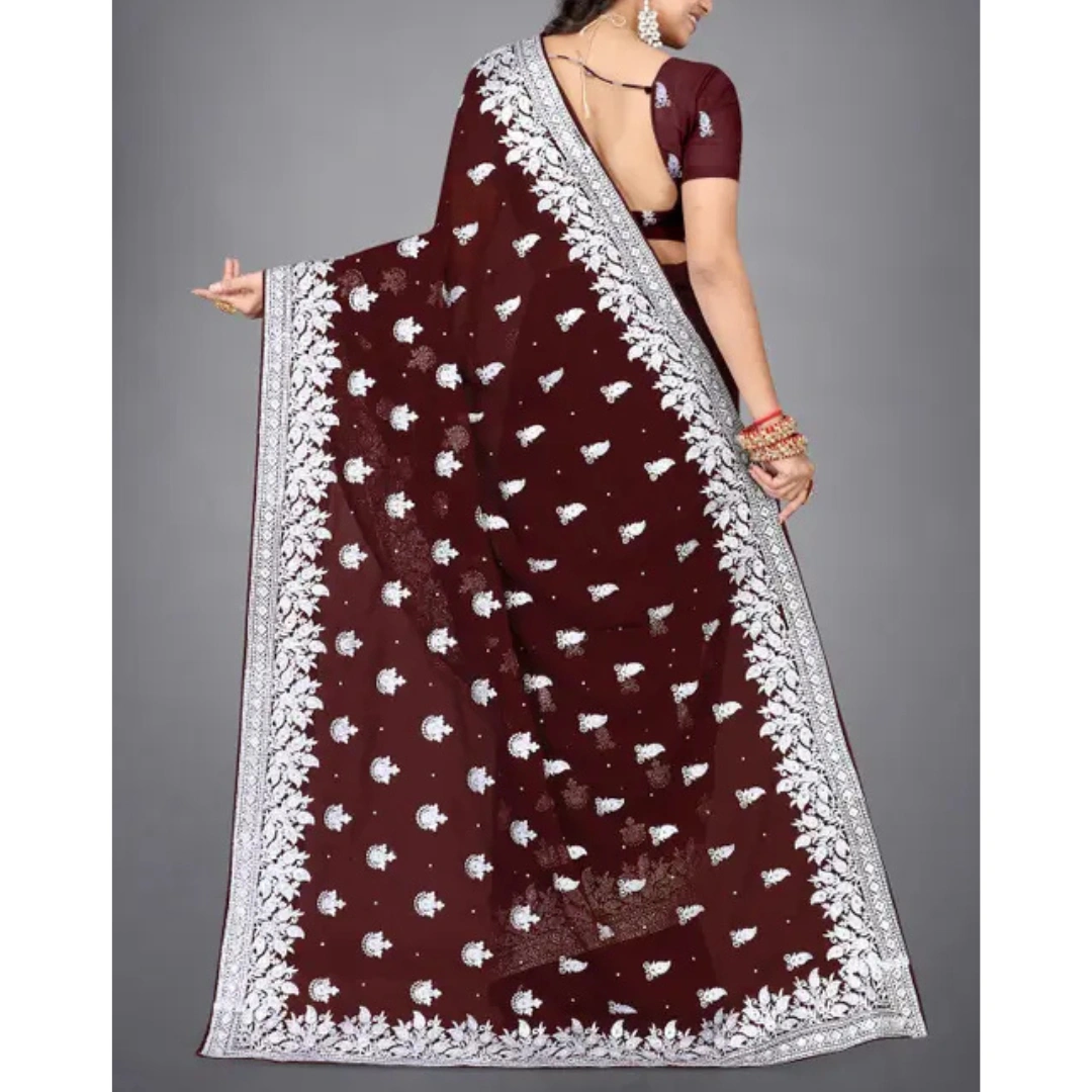 Heavy Silver Embroidery Saree - Image 3