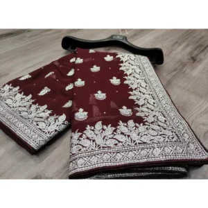 Heavy Silver Embroidery Saree