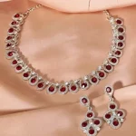 Rhodium Plated Maroon Red Jewellery Set