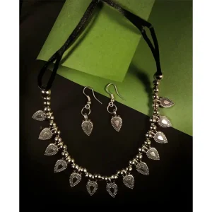 Silver Leaf Charm Oxidised Jewellery Set