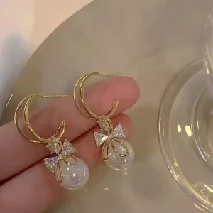 Dainty Ribbon Pearl Earrings