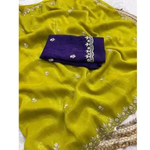 Lemon Yellow Embroidery Saree