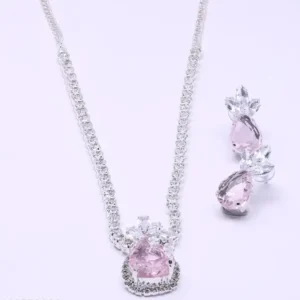 Silver Plated CZ Pendant Necklace Set