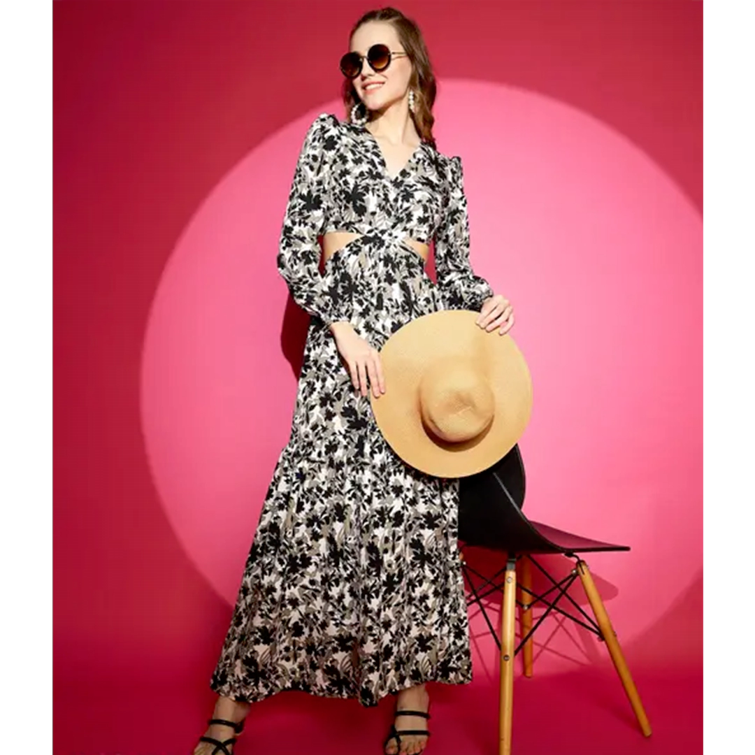 Sheetal Assoicates Women's Floral V-neck Multicolor Dresseses - Image 3