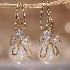 Dainty Ribbon Pearl Earrings