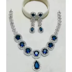 Royal Blue Stone Sparkle American Diamond Set